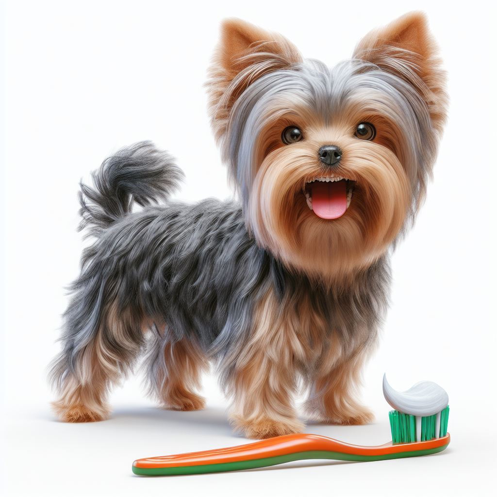 A Yorkshire terrier ready to have it's teeth cleaned