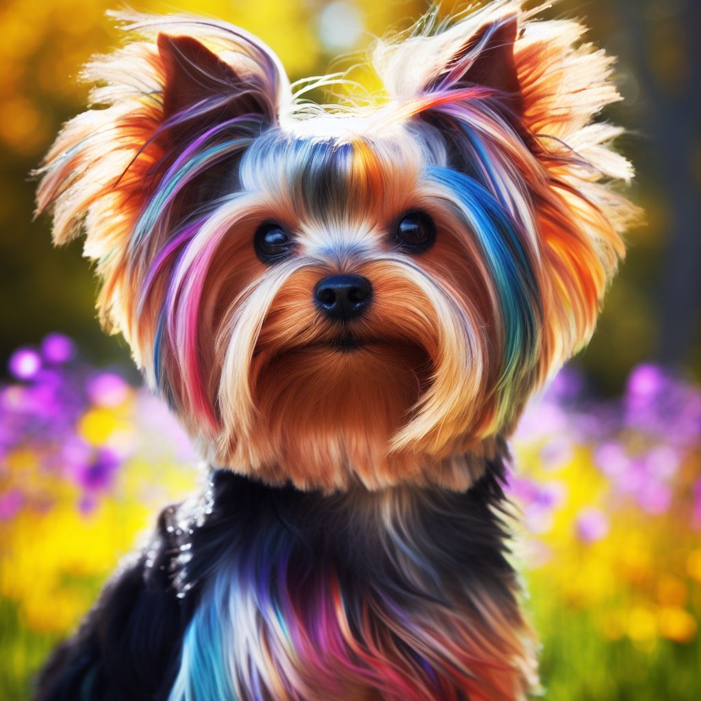 Beautiful Yorkshire terrier in all the colors of the rainbow