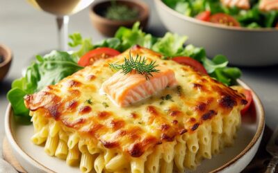 Salmon, Pasta baked to perfection.